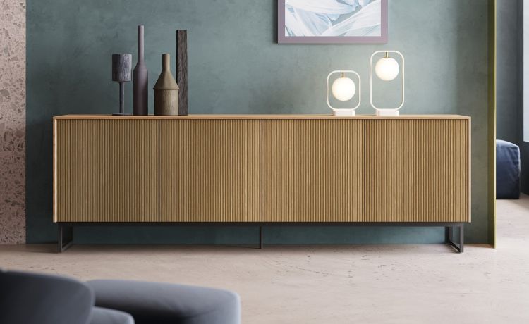 Perugia madia 4 ante in legno colore rovere chiaro e noce canaletto--Legno-Nobiliato-80 cmx240 cm