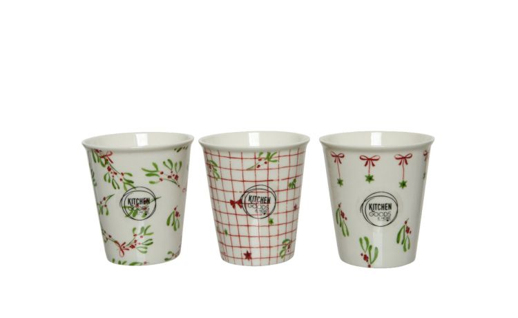 Merry Christmas set 3 tazze in porcellana- -Multicolore-Porcellana