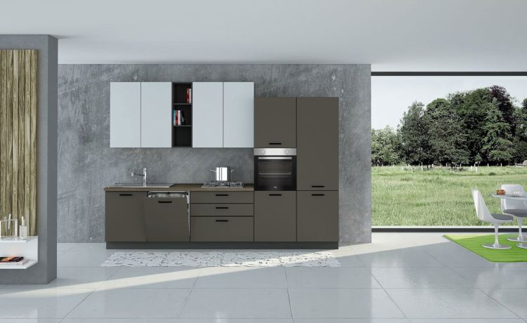 Karma cucina 330 cm colore lavagna e grigio cenere-4 elettrodomestici-Grigio scuro-Pannello melaminico
