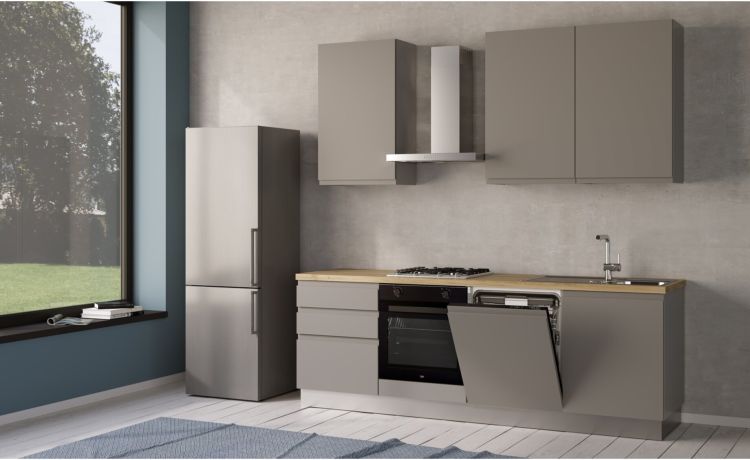 Iris cucina 240 cm colore grigio chiaro con lavastoviglie-3 elettrodomestici--Melaminico