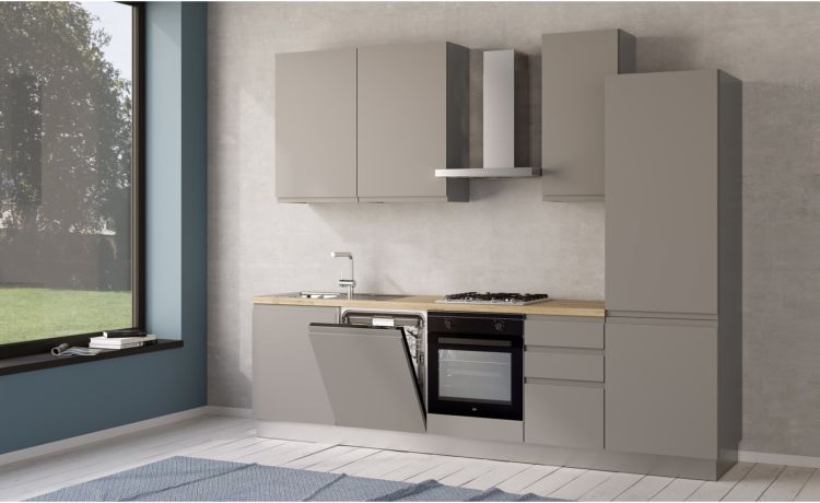 Iris cucina 285 cm colore grigio chiaro con lavastoviglie-4 elettrodomestici--Melaminico