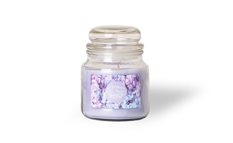 Giara candela fiori di lillà 425 gr--Viola-Cera-10 cmx7 cm