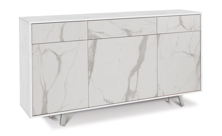 Divina madia 3 ante+3 cassetti ossido bianco/marmo calacatta--Bianco-Pannello melaminico-92 cmx164 cm