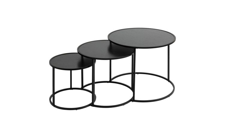 Noan set 3 tavolini neri Ø54/45/35 cm--Nero-Acciaio