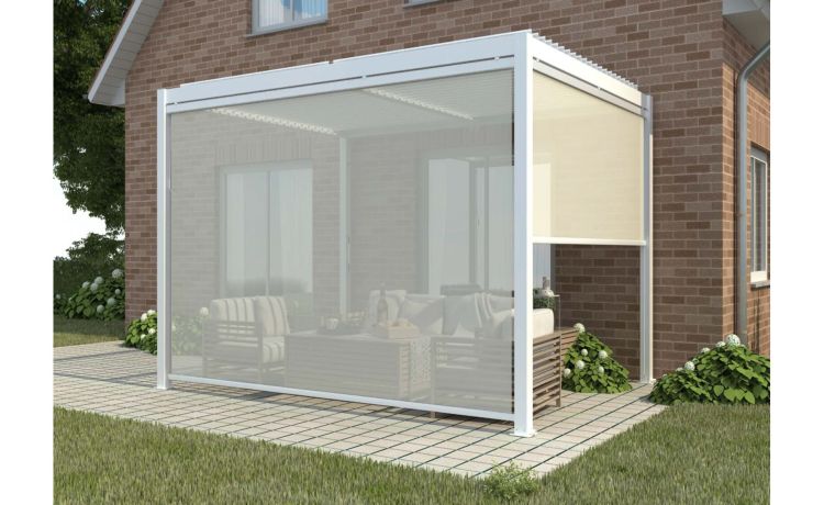 Tenda laterale scorrevole da 369 cm bianca-Ombreggiante laterale per pergola 300x390-390x390 cm-Bianco-Poliestere-230 cmx369 cm