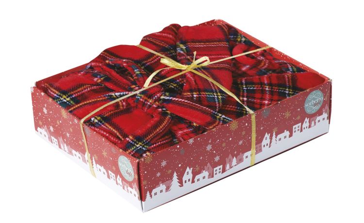 Tartan vestaglia donna con gift box- -Rosso-100% Poliestere