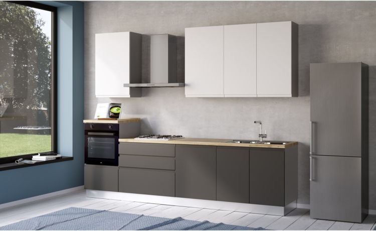 Iris cucina 300 cm colore grigio scuro e bianco opaco-2 elettrodomestici--Melaminico