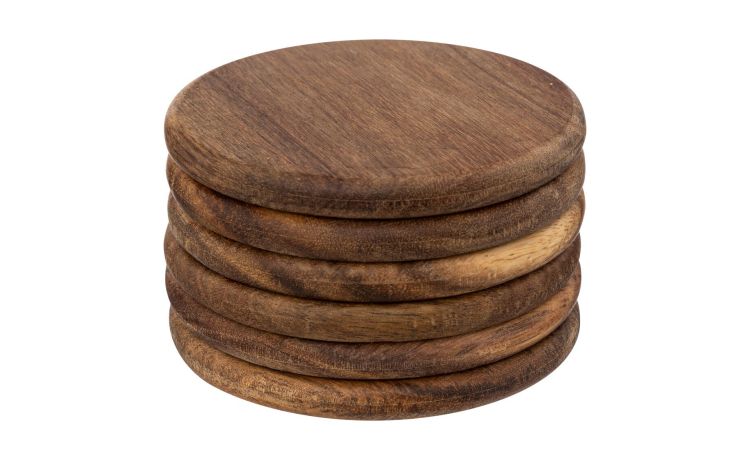 Set 6 sottobicchieri in legno di acacia Ø10 cm--Legno naturale-Legno