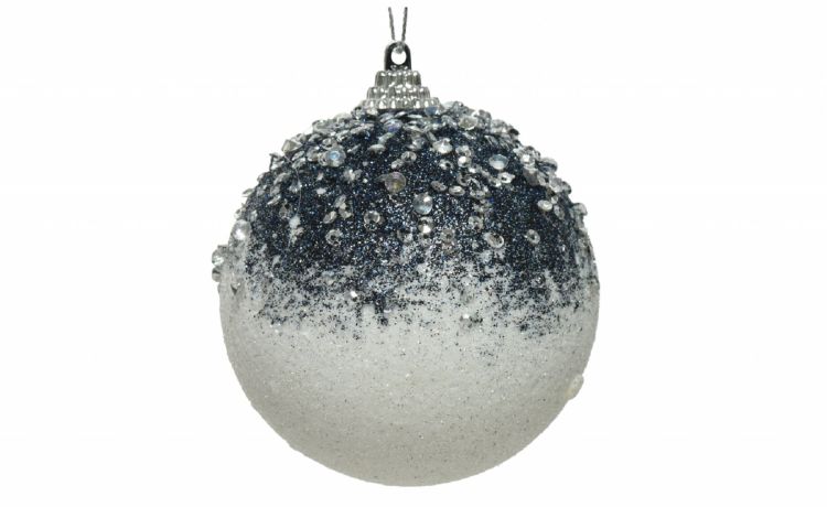 White&amp;Blue Glitter sfera natalizia Ø8 cm- -Blu-Plastica