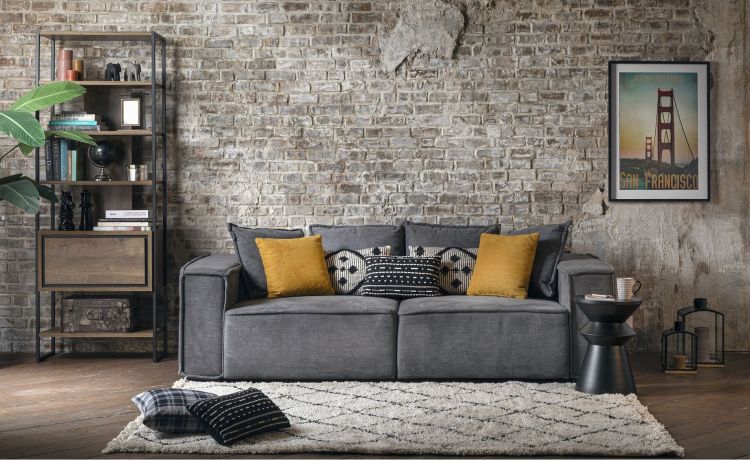 Bayron divano megasofà in tessuto grigio-Con larga seduta e maxi profondità-Grigio-Tessuto-83 cmx244 cm