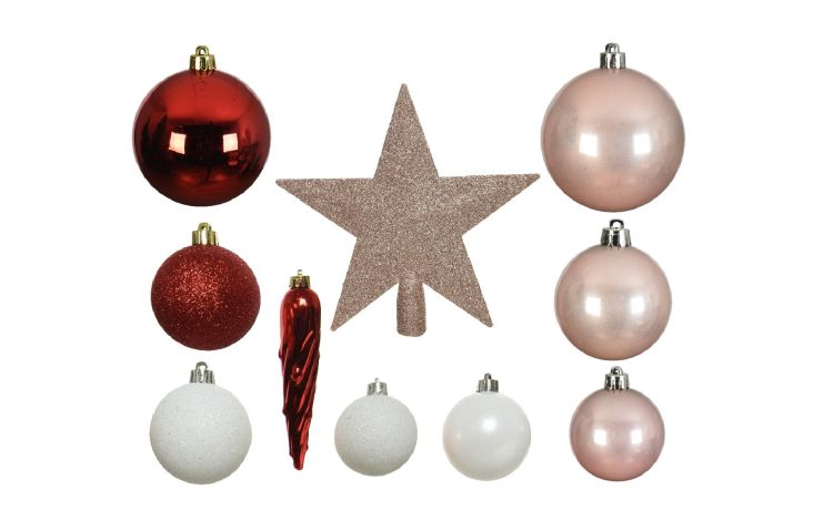 Red&amp;Pink set 33 decorazioni natalizie- -Multicolore-Plastica