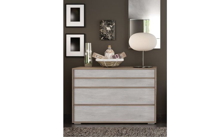 Lorena comò 3 cassetti olmo e cemento-In pannello ecologico certificato-Cemento-Pannello ecologico-76 cmx112 cm