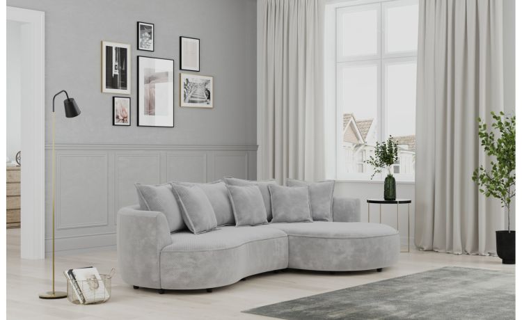 Chic divano 3 posti con penisola grigio chiaro--Grigio-Tessuto-66 cmx287 cm