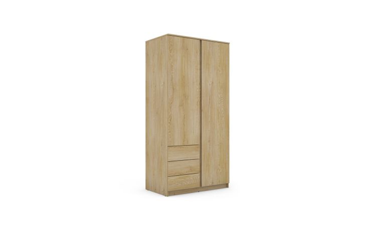 Akitas armadio 2 ante battenti e 3 cassetti rovere chiaro--Legno chiaro-Pannello-194 cmx100 cm
