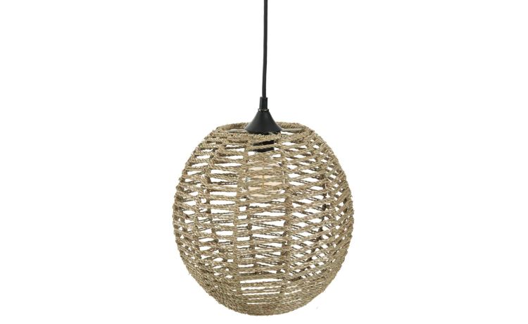 Boule sospensione in acciaio naturale E27 40W--Legno naturale-Fibra naturale
