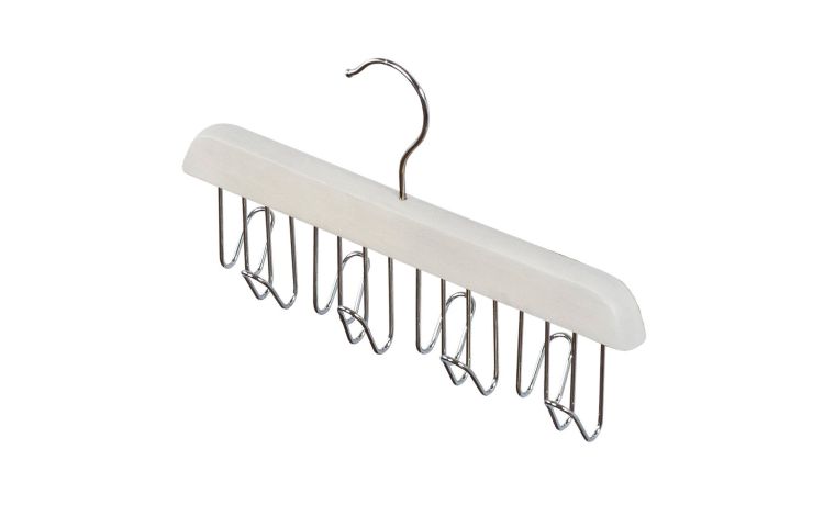 Gruccia porta cinture 8 ganci in legno chiaro--Bianco-Legno-16 cmx26 cm
