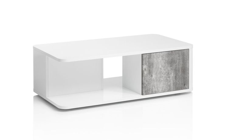 Vienna tavolino soggiorno bianco lucido e cemento-2 vani-Bianco-Pannello-40 cmx110 cm