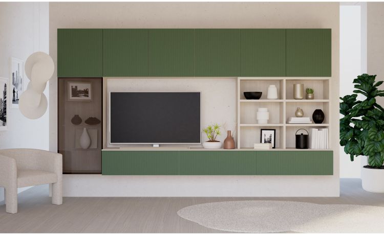 New york parete soggiorno L360 cm cenere wood/garda--Verde-Pannello