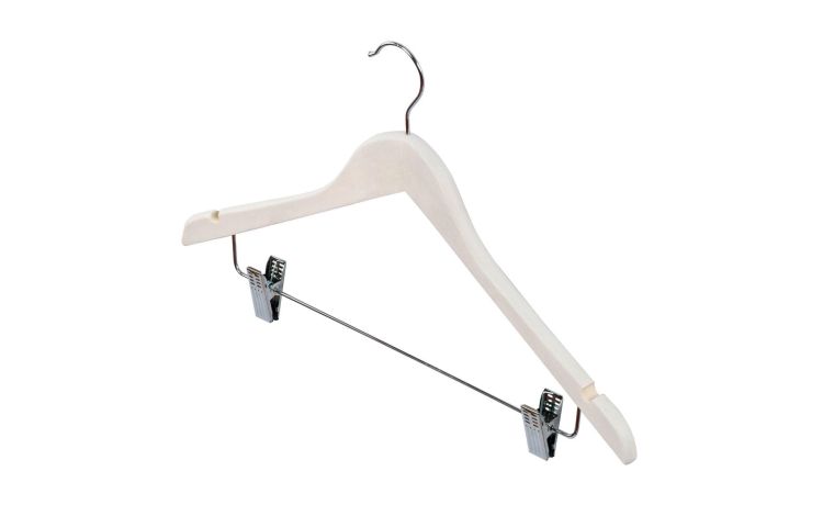 Gruccia capispalla in legno chiaro con pinze--Bianco-Legno-27 cmx44
