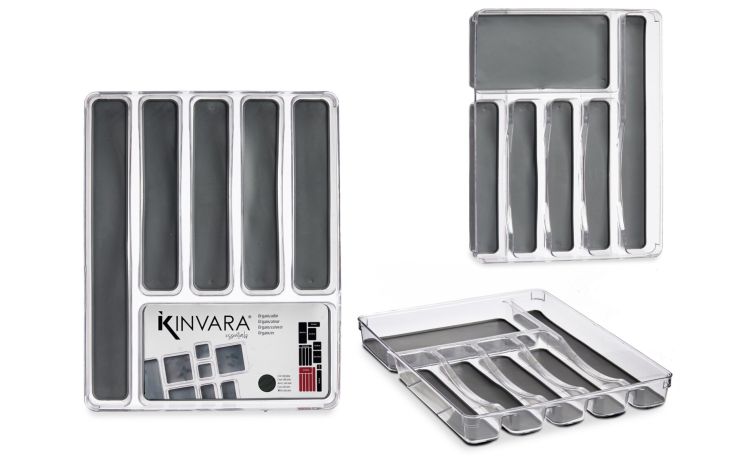 Organizer per cassetti grigio 6 scomparti--Grigio-Plastica