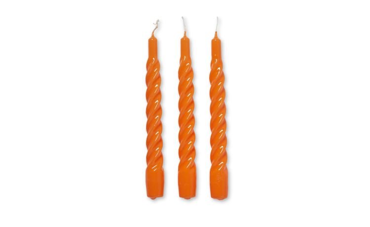 Torciglione set 3 candele arancioni Ø2x21 cm