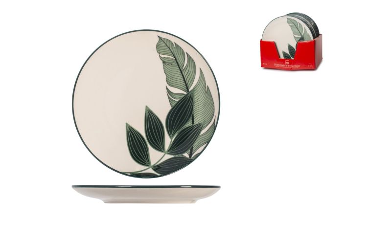 Maranta piatto piano con decoro foglia--Multicolore-Gres