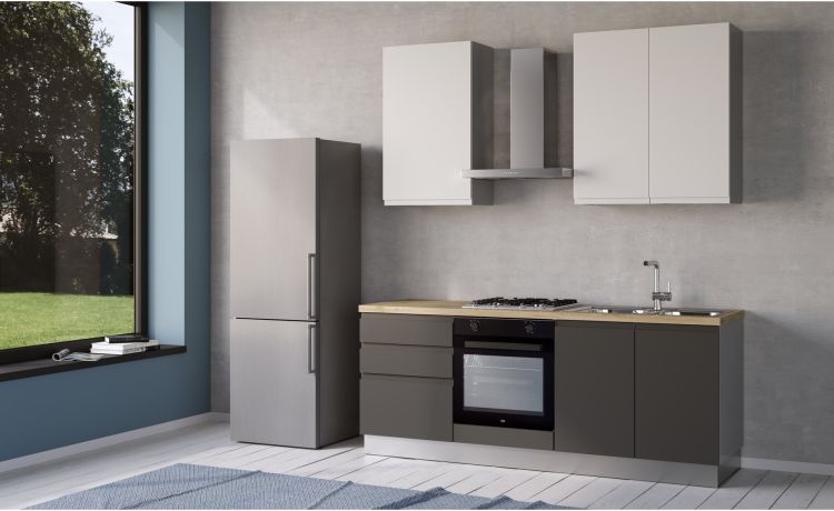 Iris cucina 210 cm colore grigio scuro e bianco opaco -2 elettrodomestici--Melaminico