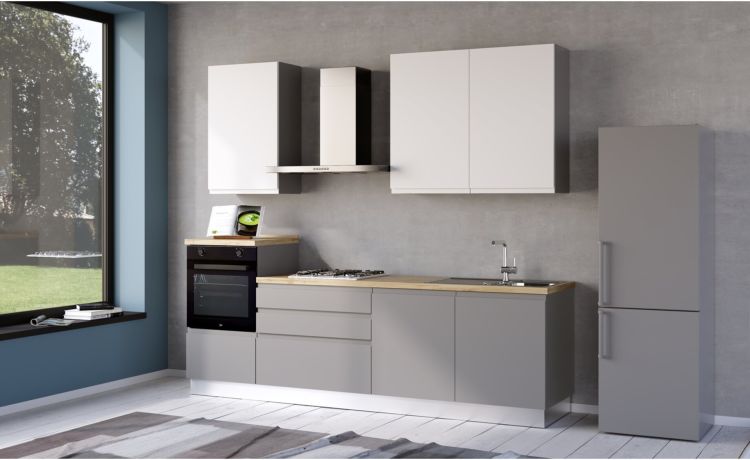 Iris cucina 270 cm colore grigio chiaro e bianco opaco-2 elettrodomestici--Melaminico