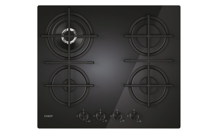 Candy Piano cottura a gas da 60cm CVG6BR4WTB-in vetro colore nero-Nero--5 cmx59,5 cm