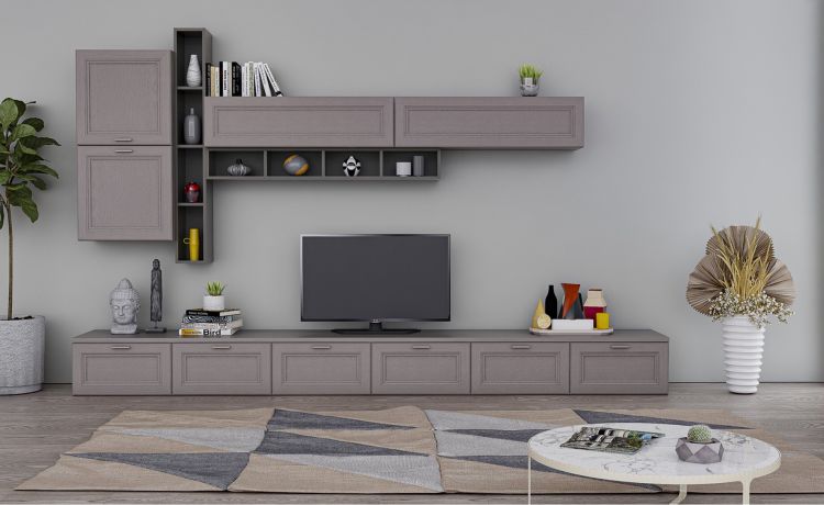 Venere parete soggiorno tortora 360x48x200 cm-Larghezza 360
