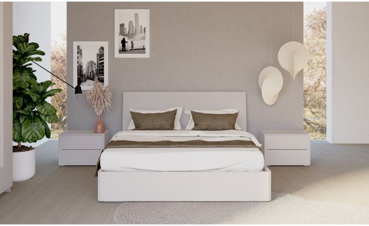 Monica letto matrimoniale con contenitore nuvola frassinato--Legno bianco-Pannello-Matrimoniale