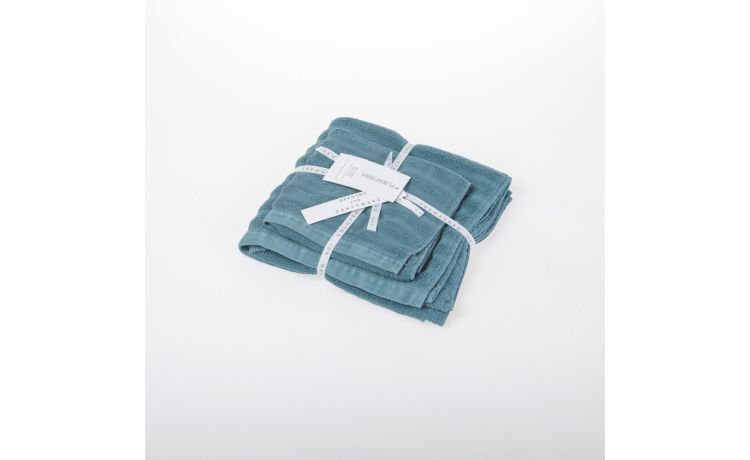 Wave Set 2 Asciugamani Oceano 100% Cotone Stone Washed-Con bordo rigato-Azzurro-Cotone