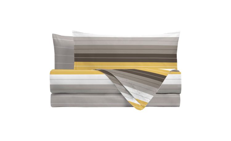 Manilo copripiumino matrimoniale ocra rigato --Giallo-100% Cotone-Matrimoniale