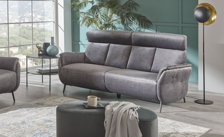 Urbino divano relax 3 posti in tessuto nero-Seduta relax elettrico-Nero-Tessuto-97 cmx185 cm