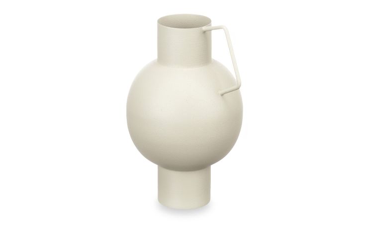 Vaso in metallo bombato crema h23 cm--Beige-Metallo