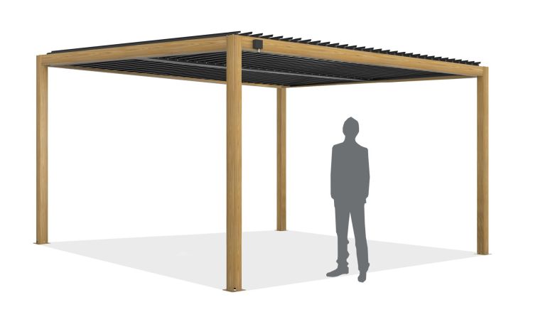 Wood pergola bioclimatica effetto Teak 4x4 metri