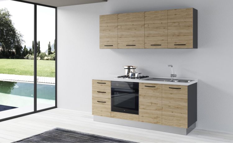 Gilda cucina 195 cm colore rovere cadiz -2 elettrodomestici--Pannello-216 cmx195 cm