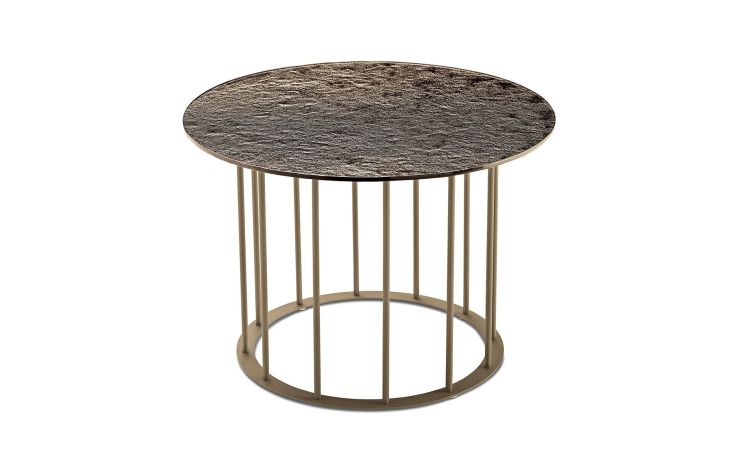 Chic tavolino rotondo Ø 60 metallo beige e piano bronzo martellato--Bronzo-Metallo-40 cmx60 cm
